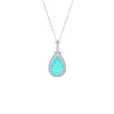 Asfour Crystal Chain Necklace With Light Turquoise Pear Pendant In 925 Sterling Silver-ND0442-LGC